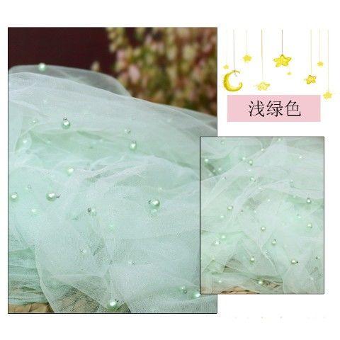 Nail Pearl Tulle Fabric Encryption Soft By The Meter for Yarn Dress Wedding Headwear Curtain DIY Sewing Cloth Smooth White Blue