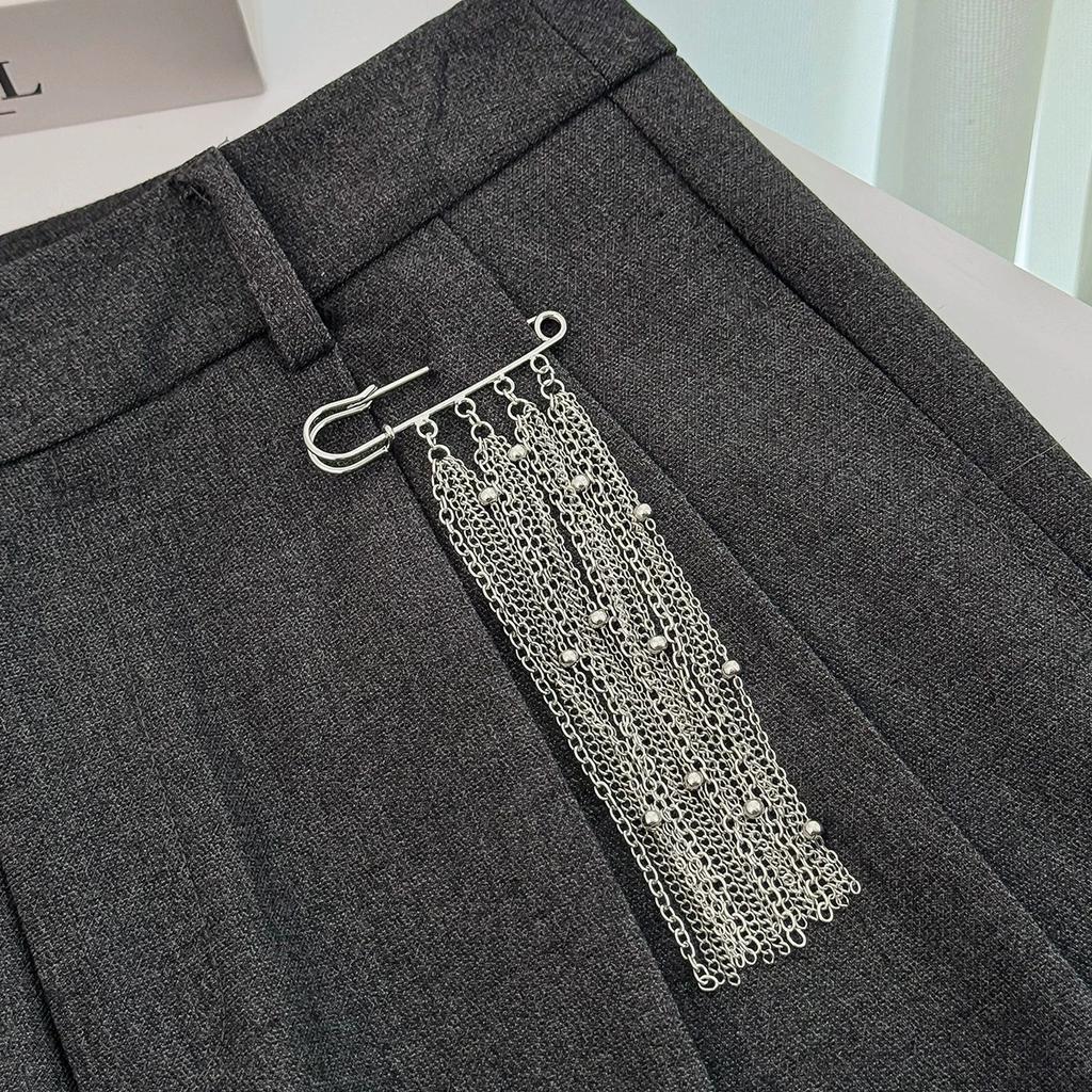 Simple Bead Chain Tassel Brooches for Women Vintage Silver Star Chain Pants Pin Clothing Decorate Pin Accessories