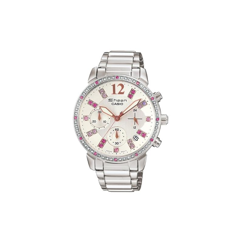 

Casio SHEEN series, diamond-set large dial, quartz movement, stainless steel strap, Japanese and Korean watch, women s watch, white dial SHN-5013D-7A белый