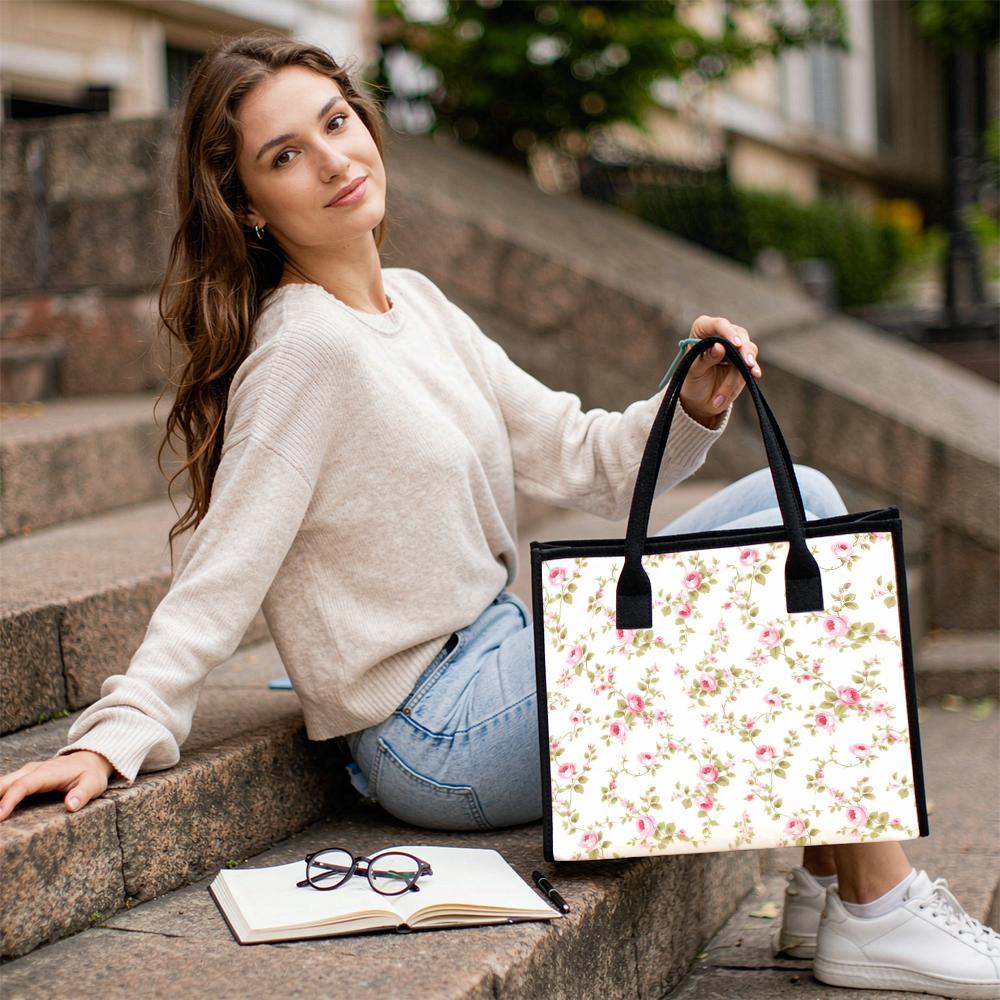 Floral Print Tote Bag Stylish Casual Shoulder Bag Large Capacity Daily Use Bag for Ladies