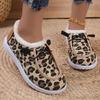 Lightweight flat leopard print fleece cotton shoes women's plus size women's shoes new fashion round toe lace-up cotton boots