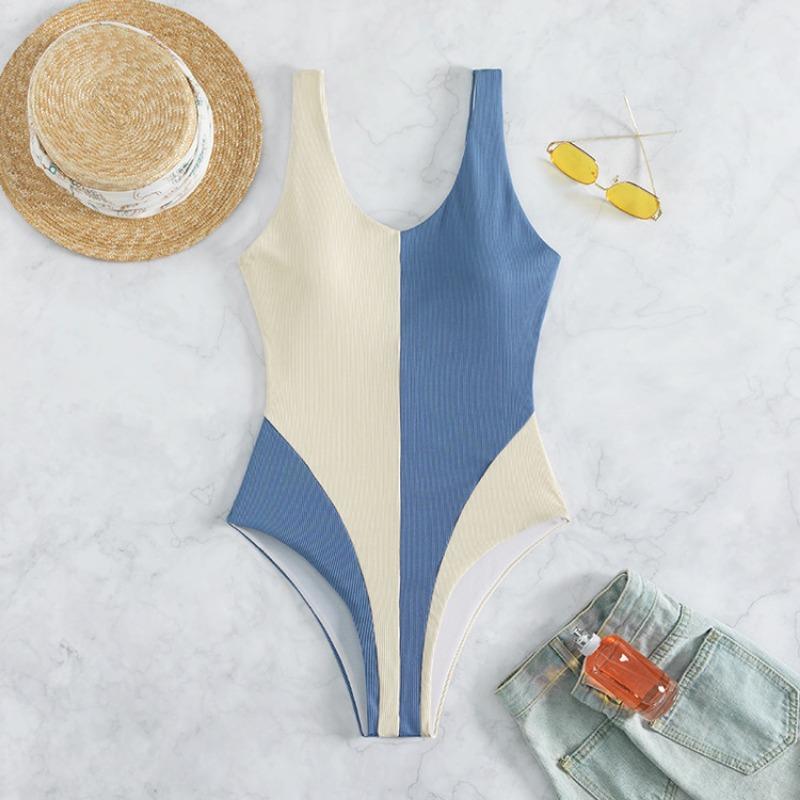 Nouveau Maillot de Bain Une-Pièce Contrasté Épissé pour Femmes