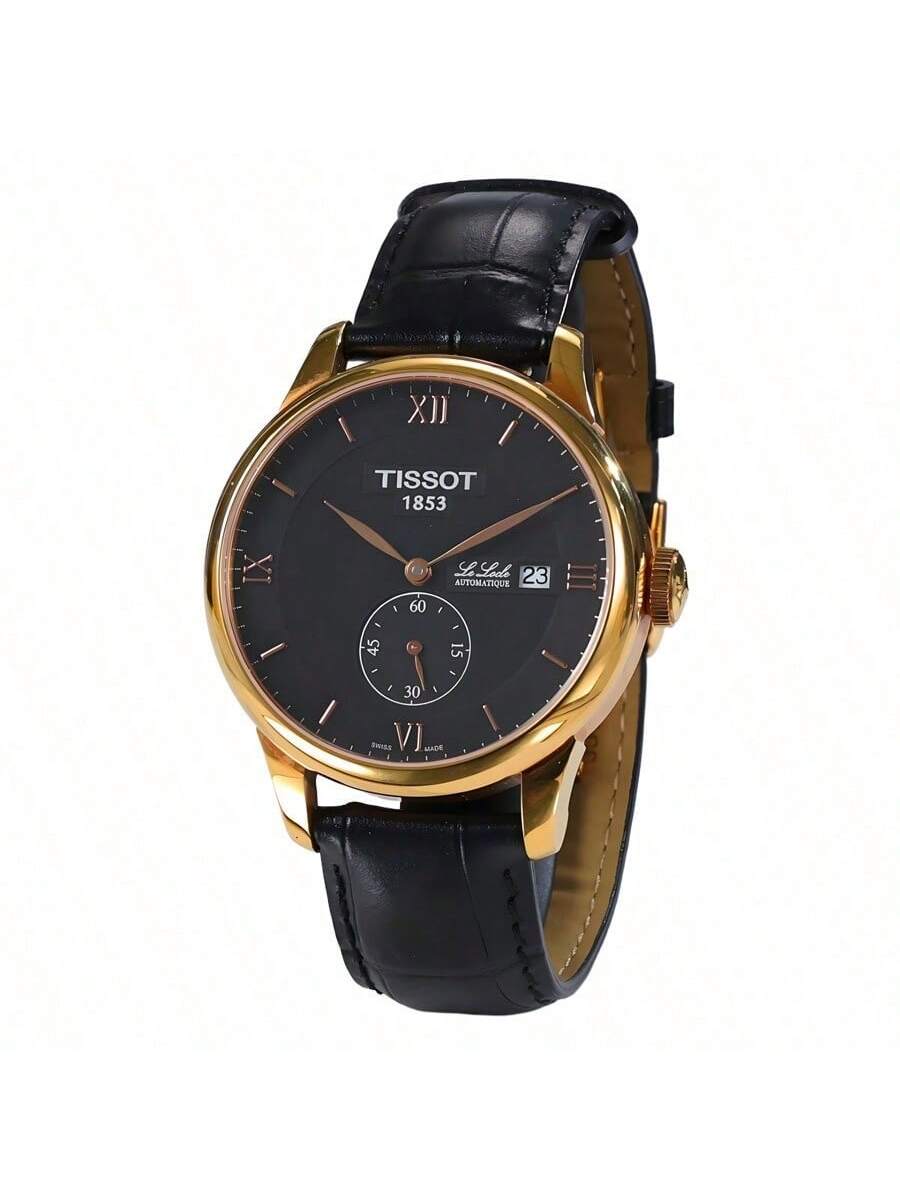 Tissot men s mechanical watch with leather strap, 30m water-resistant, Model: T006.428.36.058.01 чёрный