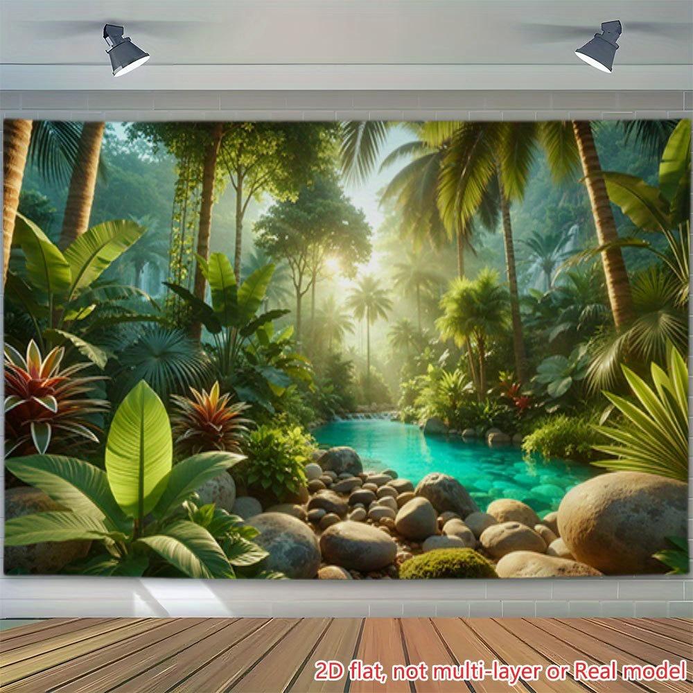 2D Plane Sunlight Passing Through the Tropical Rainforest Background Fabric Very Suitable for Party Decoration Polyester Fibe