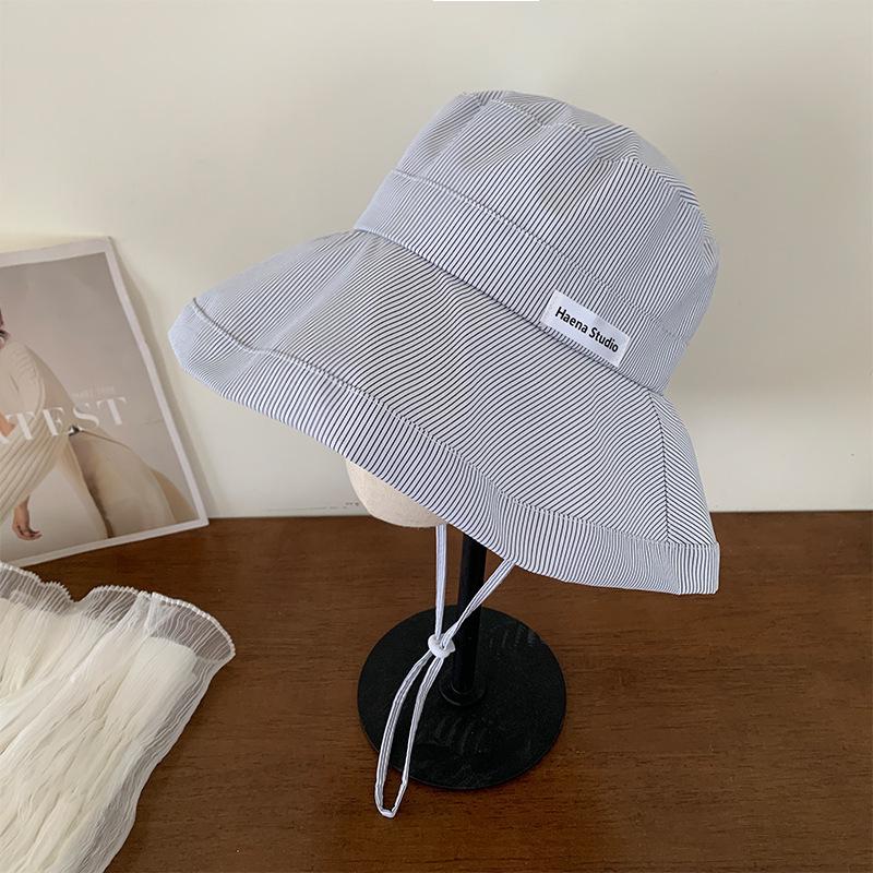 Summer Japanese Stripe Fisherman Bucket Hat for Women - Sun Protection, Versatile, Large Fit for Slimming Effect