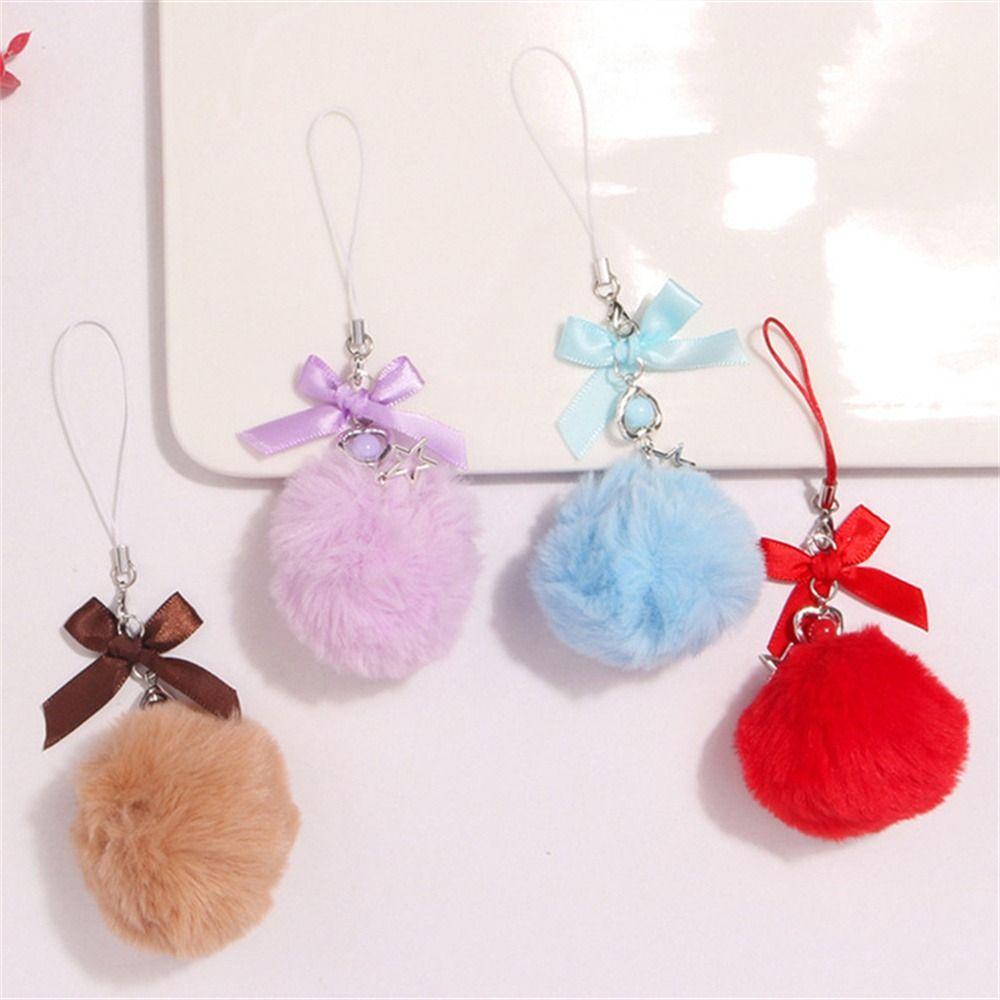 Wiszący sznurek Pompon w kształcie kuli włosów Wstążka Kokarda Pompom Breloczki Smycz do telefonu komórkowego Kobiety Dziewczyny