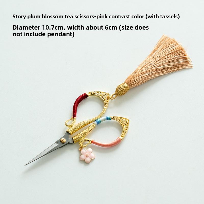 

Plum Blossom Tea Scissors with Tassel Chinese Style Stainless Steel Art High-grade Tea Bag Scissors Tea Ceremony Accessories New