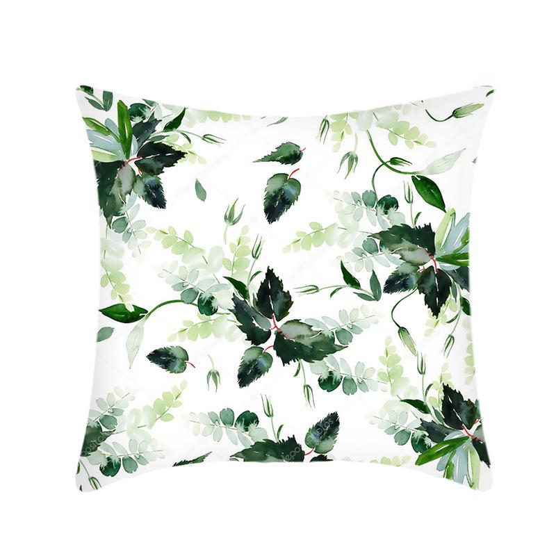 New Nap Pillow Green Leaves Sofa Plush Pillow Case Home Summer Cushion
