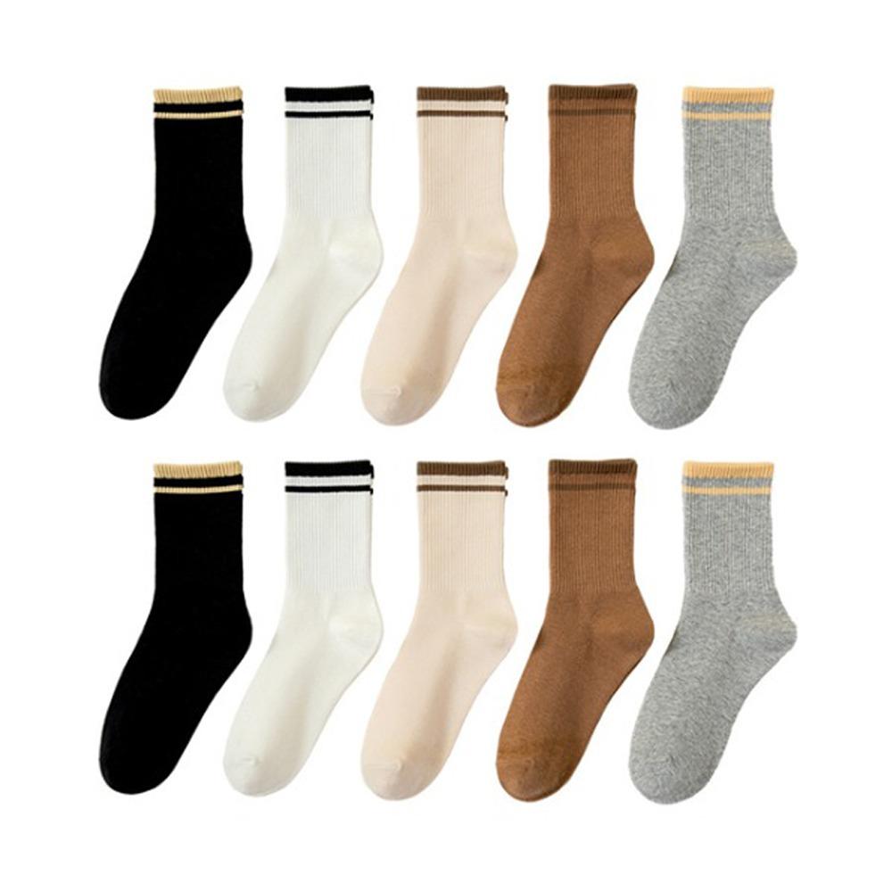 10Pairs Simple Mid-calf Socks Patchwork Women Tube Socks Ins Stripe Socks  Girl