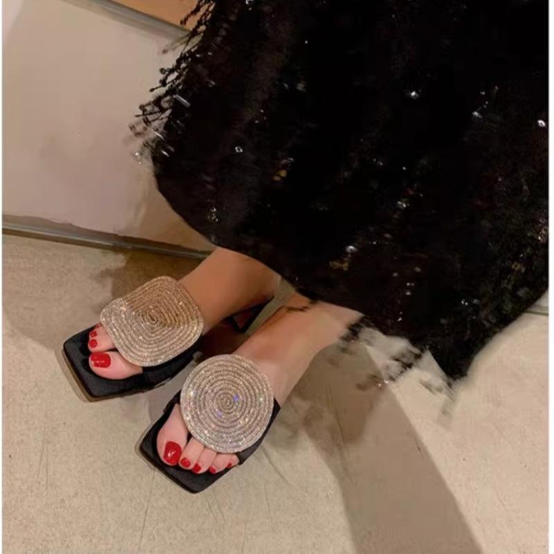 Fashion Summer New Fashion High Heels Slippers Women Open Toed Rhinestones Shoes for Women High Quality Outdoor Beach Slides Slippers