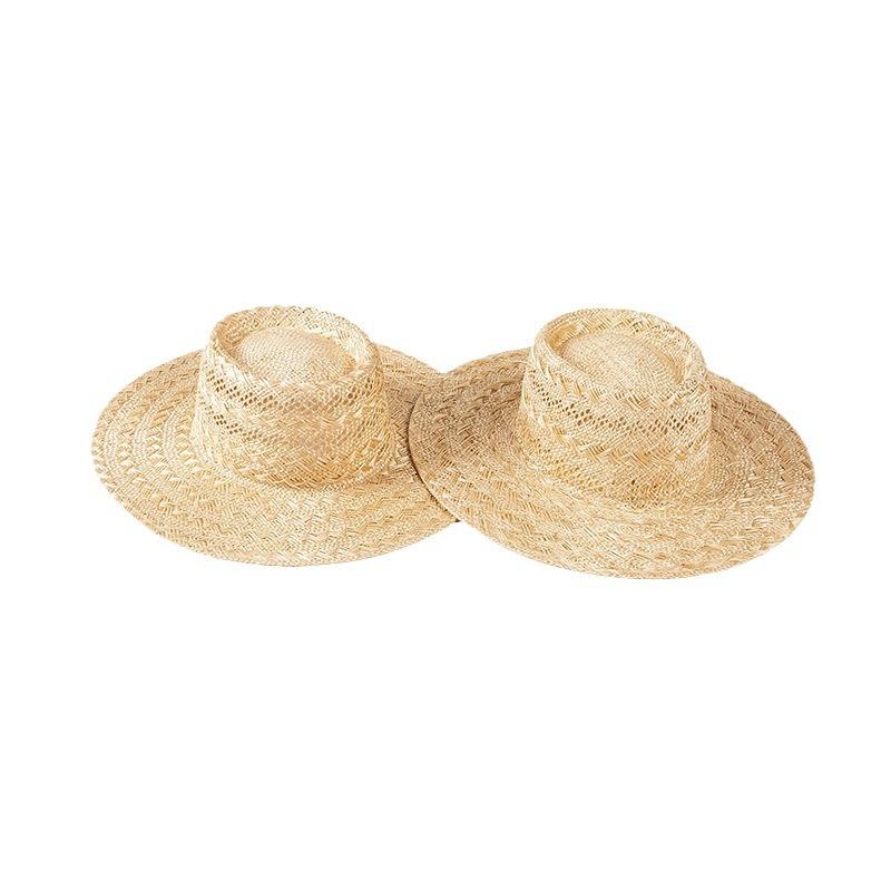 Spring and Summer Fashion Casual Wide Brim Retro Hand-woven Hollow Pattern Sisal Ring Flat Top Straw Hat Sunshade Sunscreen Straw Hat