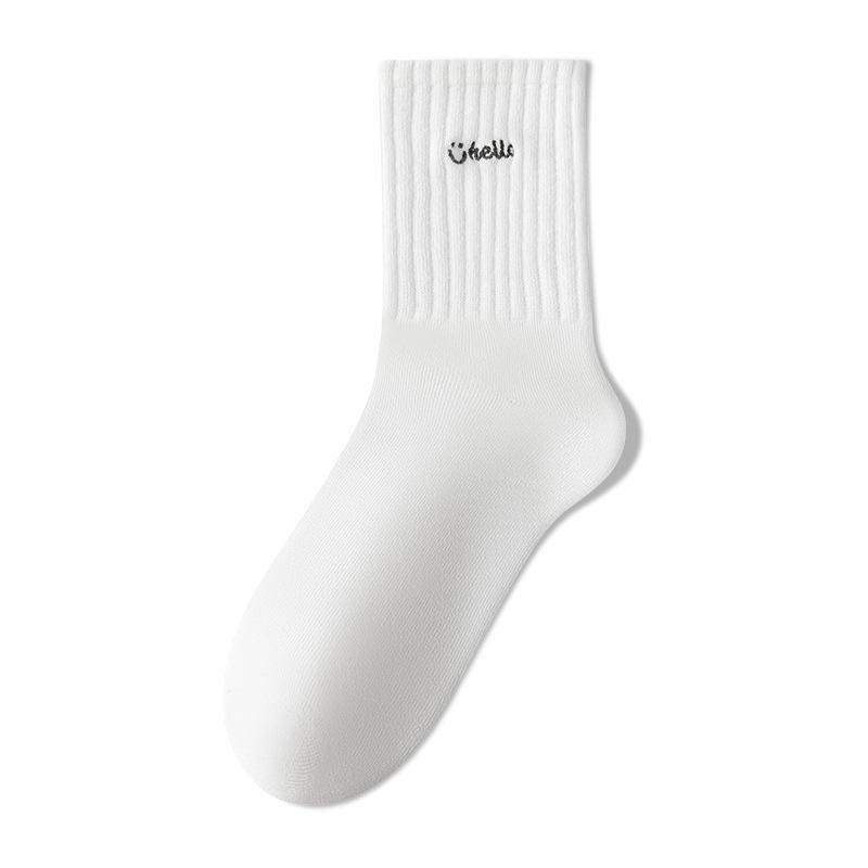 Female Spring and Autumn Pure Cotton Smiling Face Embroidery In The Tube Socks