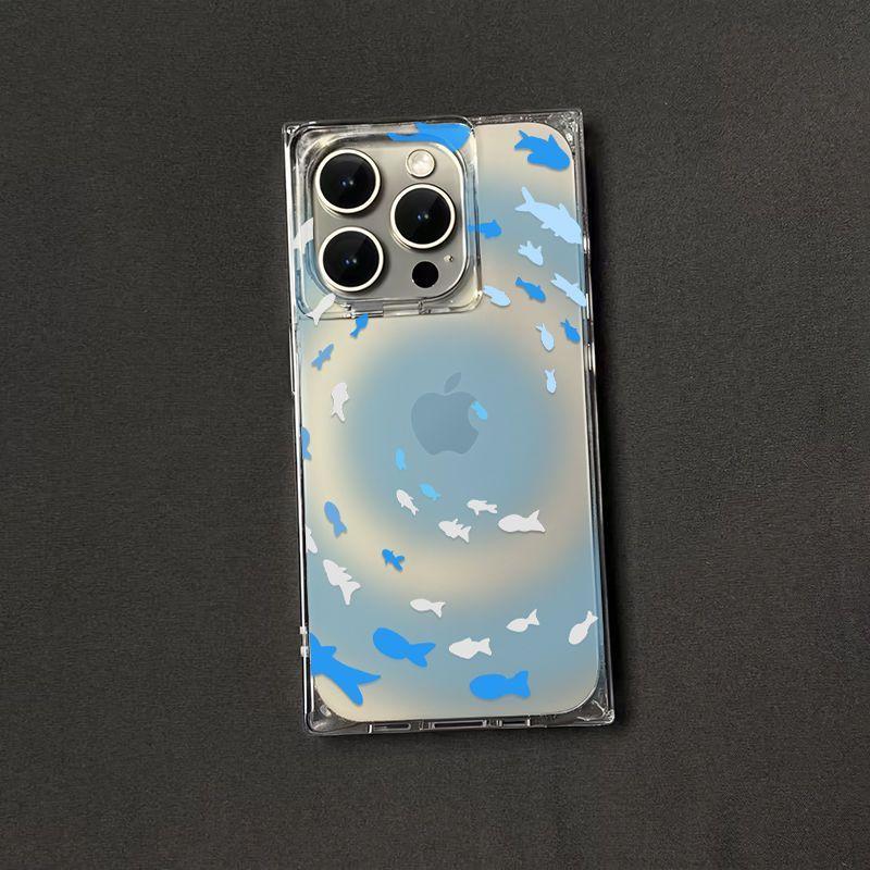 Traumhaftes Vortex Blau Kleiner Fisch Handyhülle Für iPhone 17 16 15 14 13 12 11 Pro Max PLUS Air INS Transparente Rechteckige Weiche Hülle