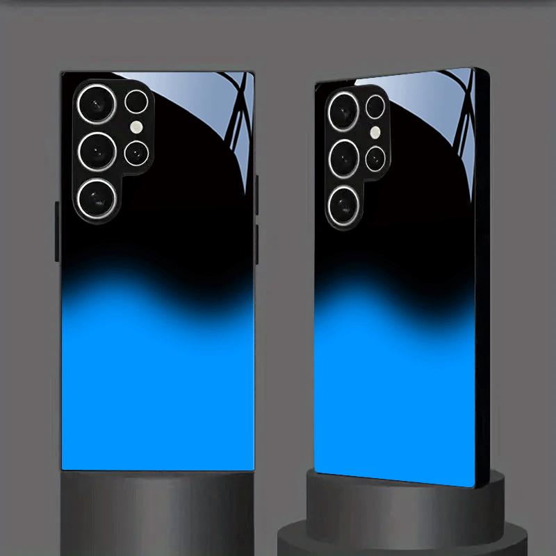 Black and Blue Stitched Pattern TPU Glass Phone Case Suitable for Samsung S26 S25 S24 S23 S22 S21 S20 and Other Models.
