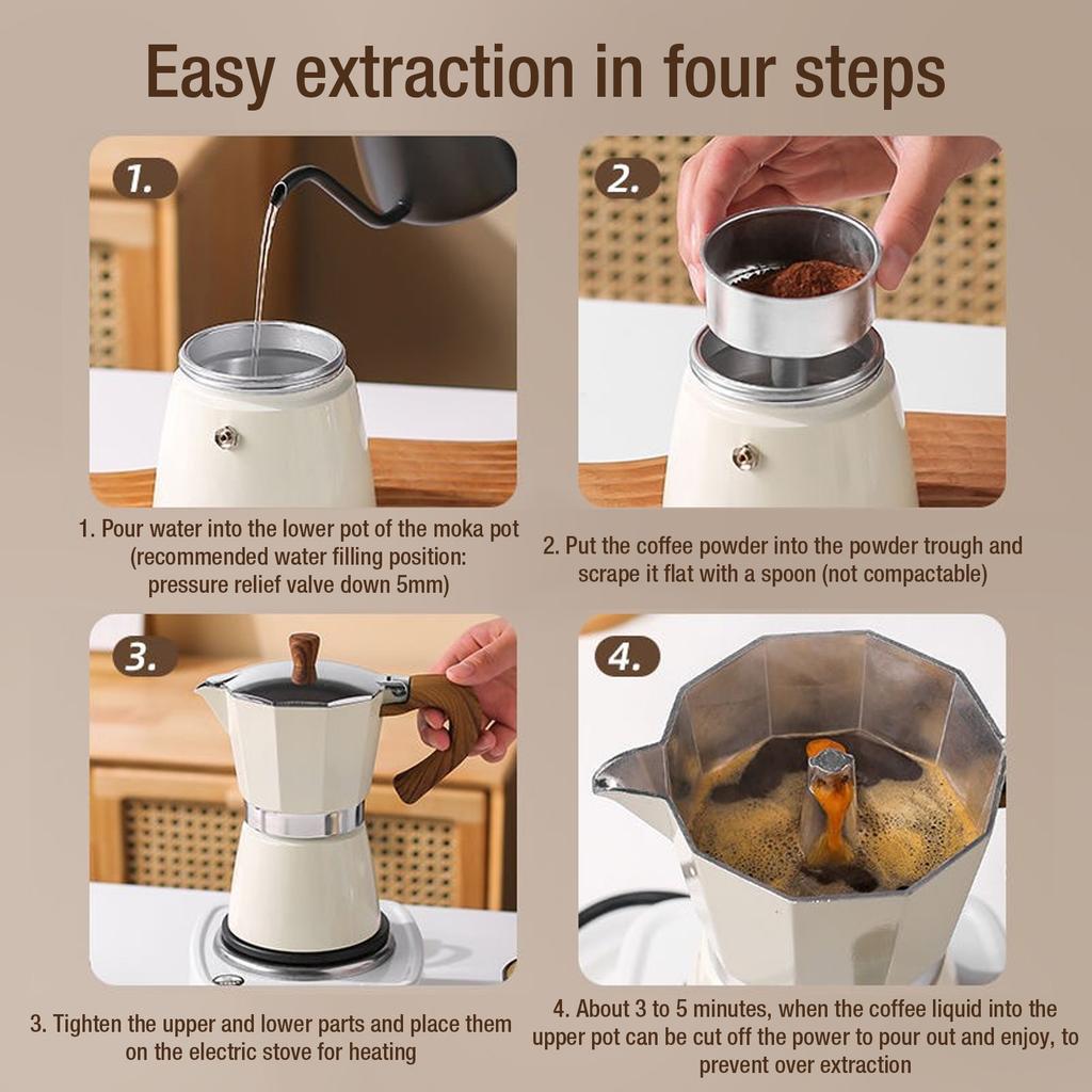 Kaffeekocher für Herdplatte 300ml Aluminiumlegierung Sicher Moka-Kanne für Zuhause Induktionsherd Gasherd