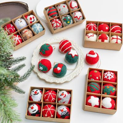 Christmas Festival Felt Ball Tree Ornaments - Red & Green, Cute Small Desktop Decor