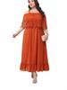 Elegant Off-Shoulder Plus Size Lace Trim Dress