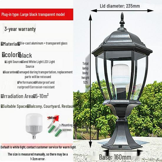 European Style Outdoor Waterproof Pillar Lamp for Villa Entrances and Community Courtyards