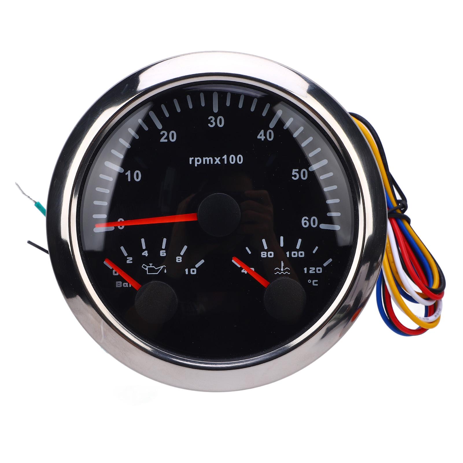 

3 In 1 85mm Tachometer DC 9 to 32V 6000rpm 0 to 10bar Oil Pressure 40 to 120 celsius Water Temp 7 Color Backlight for