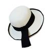 French Elegant Japanese White Black Edge Flanged Basin Hat Women'S Summer Sunshade Sunscreen Beach Resort Straw Hat Small Fresh