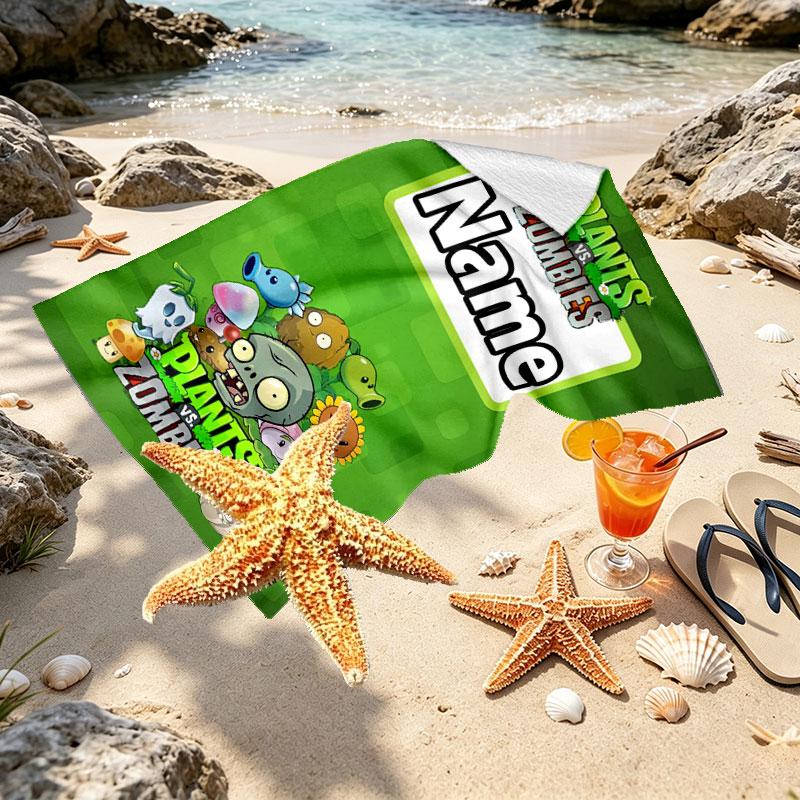 Custom Name Personalized Plants vs. Zombies Print Beach Towel, for Trip Camping Beach Party Home Decor, Birthday Gift for Family & Friends