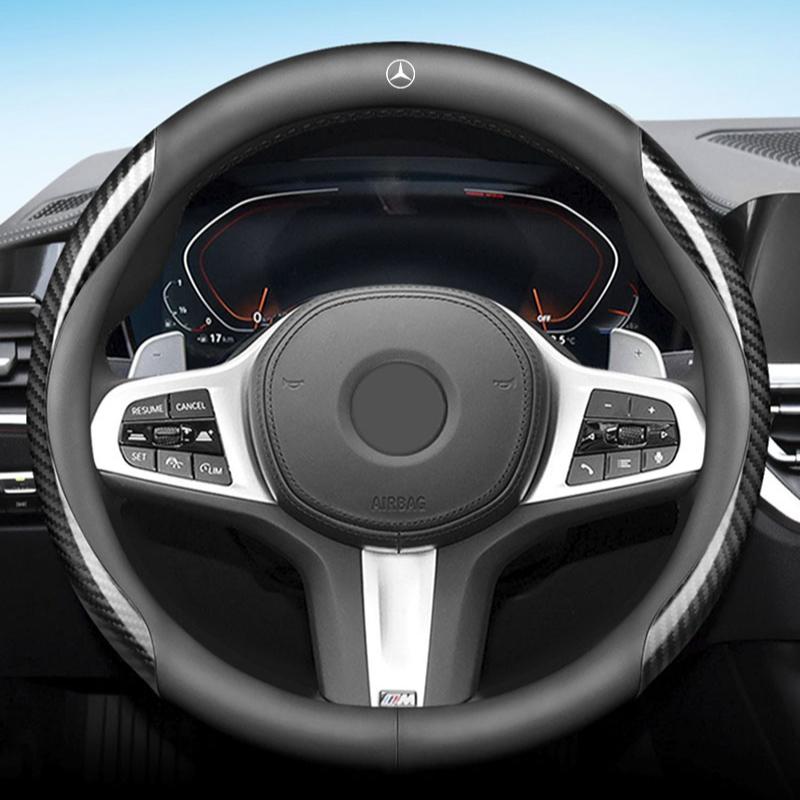 1Pcs Leather Carbon Fiber Car Steering Wheel Cover Car Accessories For Mercedes-Benz AMG C500 C200 C300 A B C E GLA CLA GLK GL ML GLE W204 W205 W203