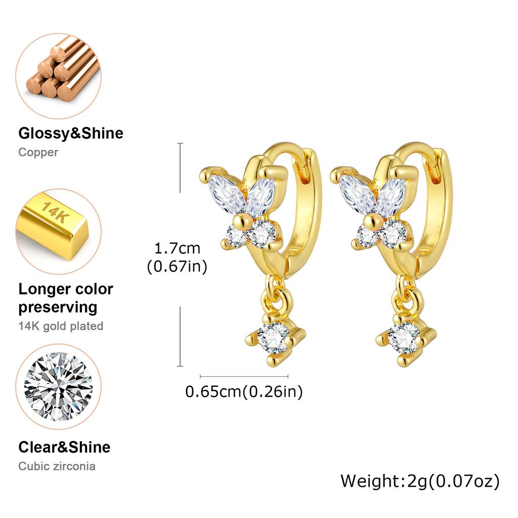Colorful Zircon Pendant Butterfly Hoop Earring For Women, Fashion Elegant Women CZ Dangle Accessory