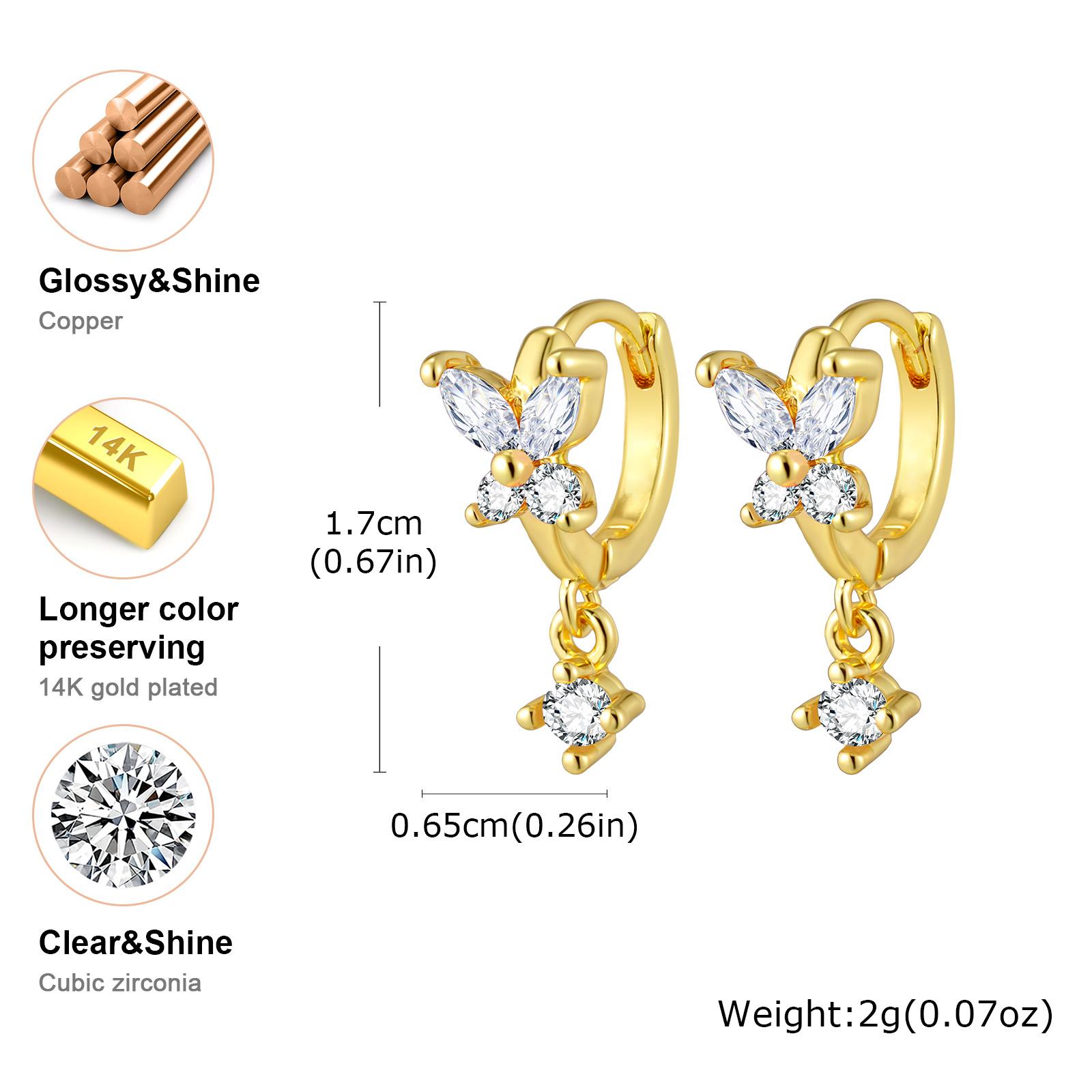 

Colorful Zircon Pendant Butterfly Hoop Earring For Women, Fashion Elegant Women CZ Dangle Accessory