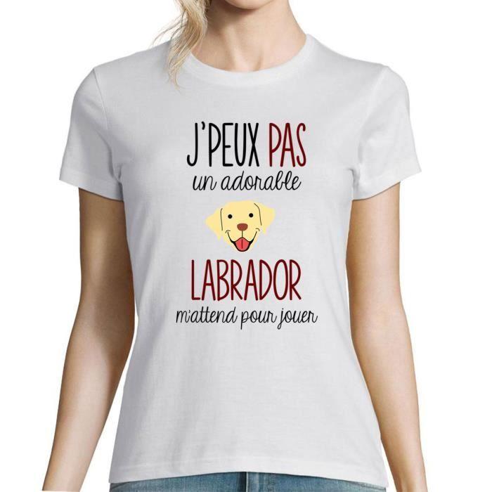 T-shirt Femme - Labrador - Désolé je peux pas - Col rond - Manches courtes - Coton