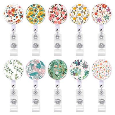 Flower Succulents Retractable Badge Reel Lanyards Id Name Card Badge Holder Nurse Student Employee Card Alligator Clip Supplies