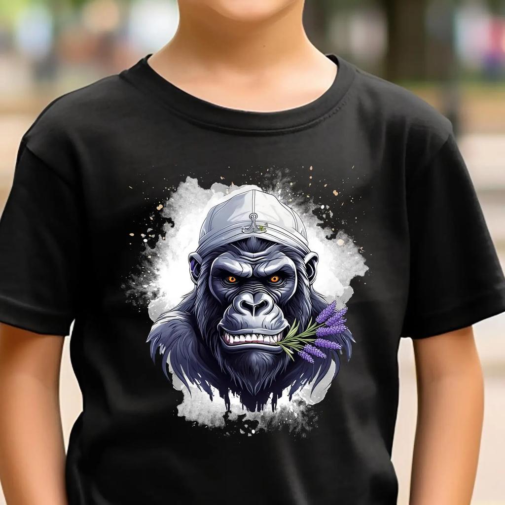 Gorilla T Shirt Kids Father Son Garden Lavender Vintage Fashion Casual Comfortable Top For Everyday Wear