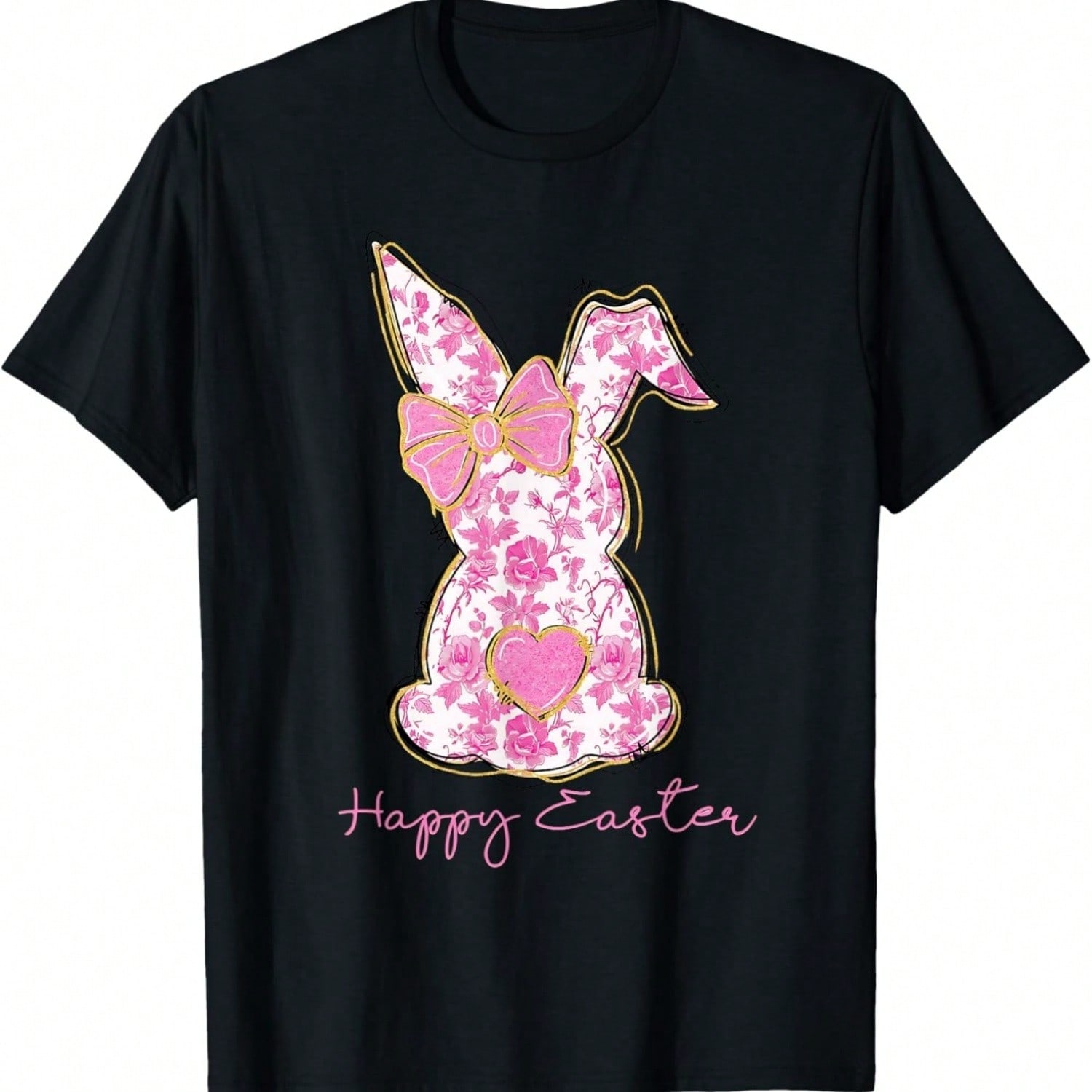 Easter Chinoiserie Floral Bunny With Cute Pink Bow Coquette T-Shirt2 S разноцветный