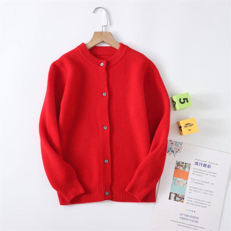 Kids' Pure Wool Round Neck Cardigan - Autumn & Winter Thick Sweater for Boys & Girls