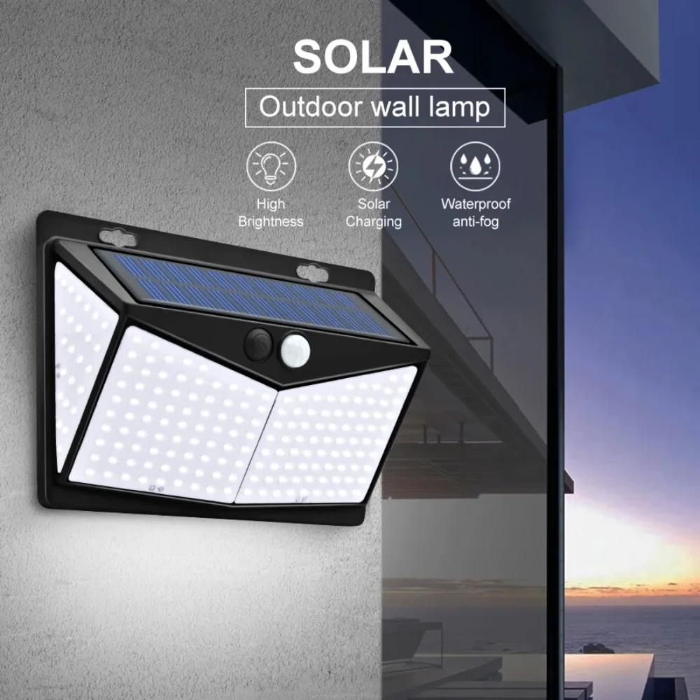 208/100 LED Solar Wall Lamp Waterproof Wireless Security Motion Sensor Light 3 Light Modes for Garden Pathway Walkway Front Door