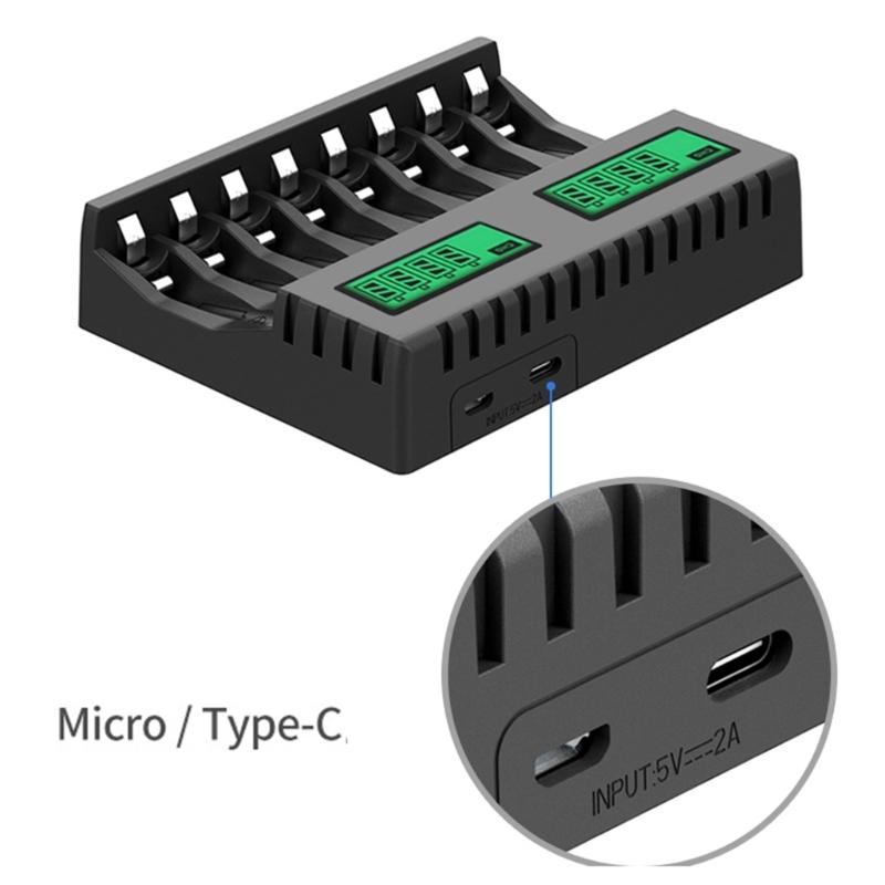 Battery Charger Intelligent Lcd Indicator Short Circuit Protection for AA/AAA Rechargeable Battery Charger 8 Slot