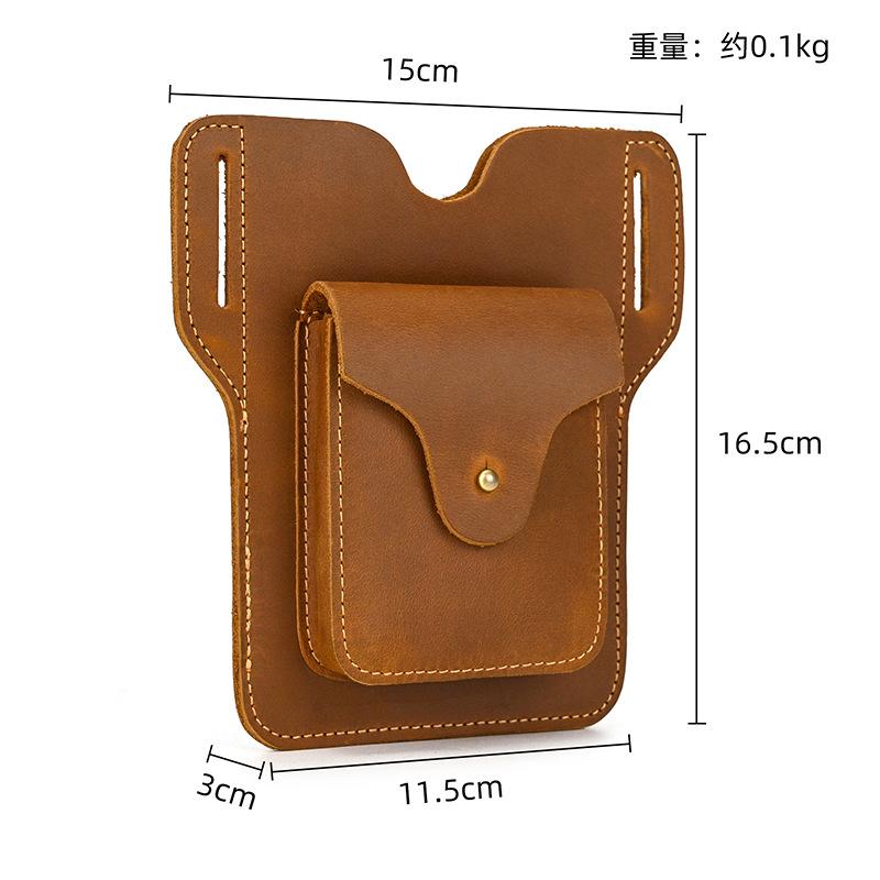 Fanny Pack Men'S Mobile Phone Fanny Pack Genuine Leather Men'S Bag Wear Belt Outdoor Sports Crazy Horse Leather Mobile Phone Fanny Pack