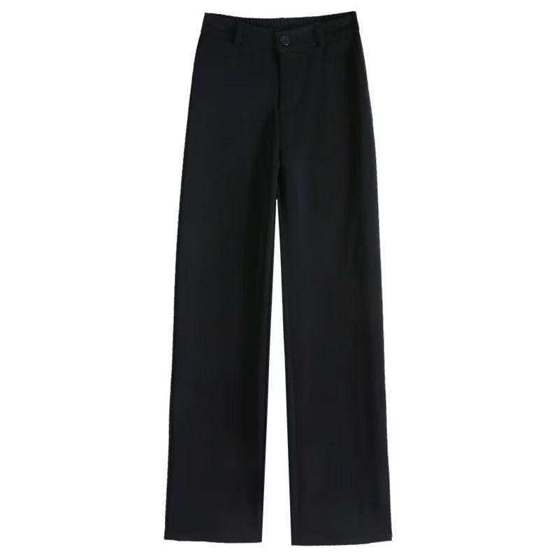 Women's High Waist Slimming Black Straight Leg Pants - Petite & Long Options for Spring & Autumn