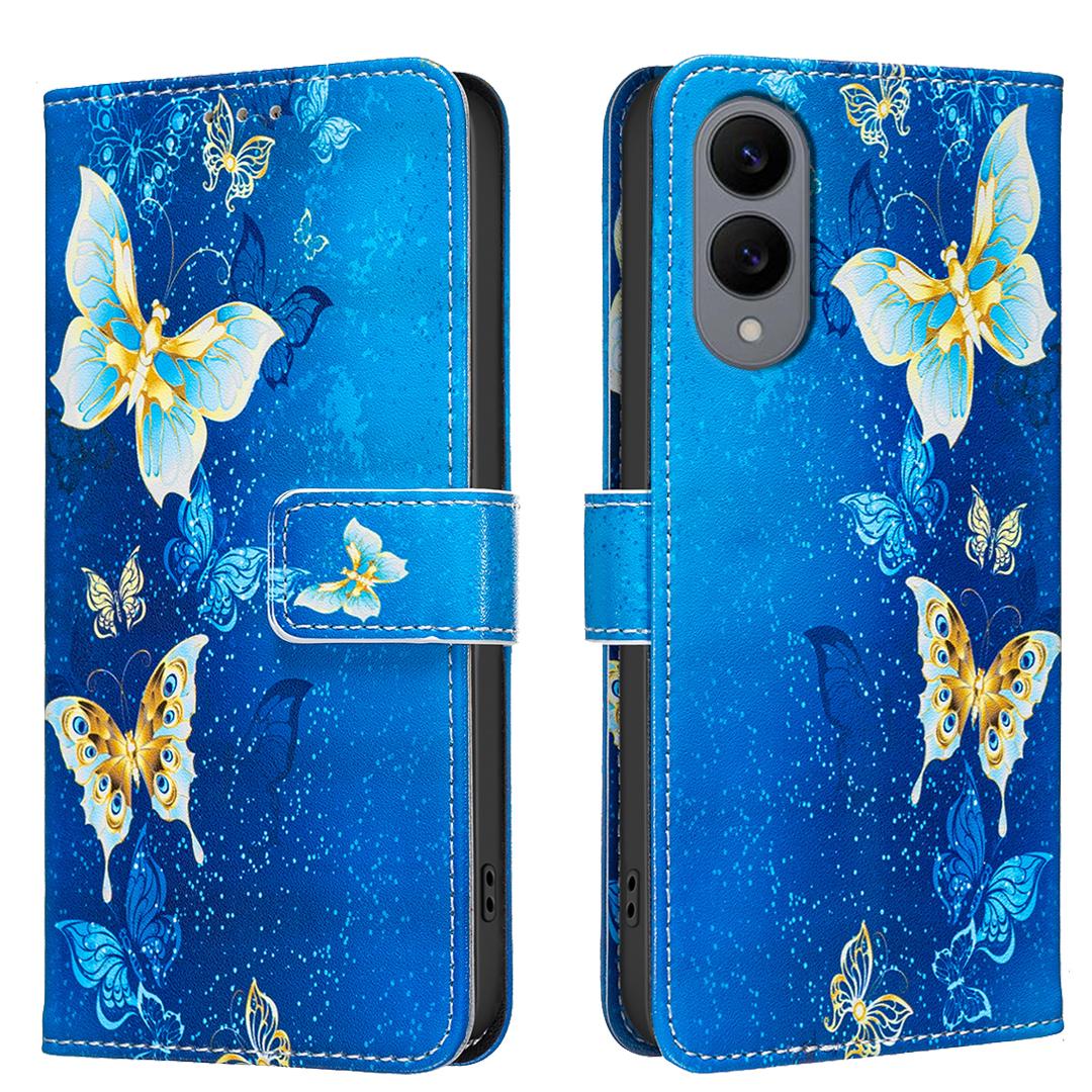 

For Samsung Galaxy S25 Edge Case Wallet Stand Pattern Printing Phone Leather Cover Golden Butterflies