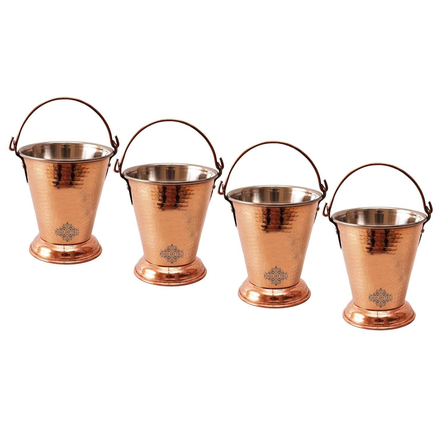 

Steel Copper Hammered Design Bucket, Serveware & Tableware for Home, Hotel & Restaurants, Volume-400 ML, Set of 4