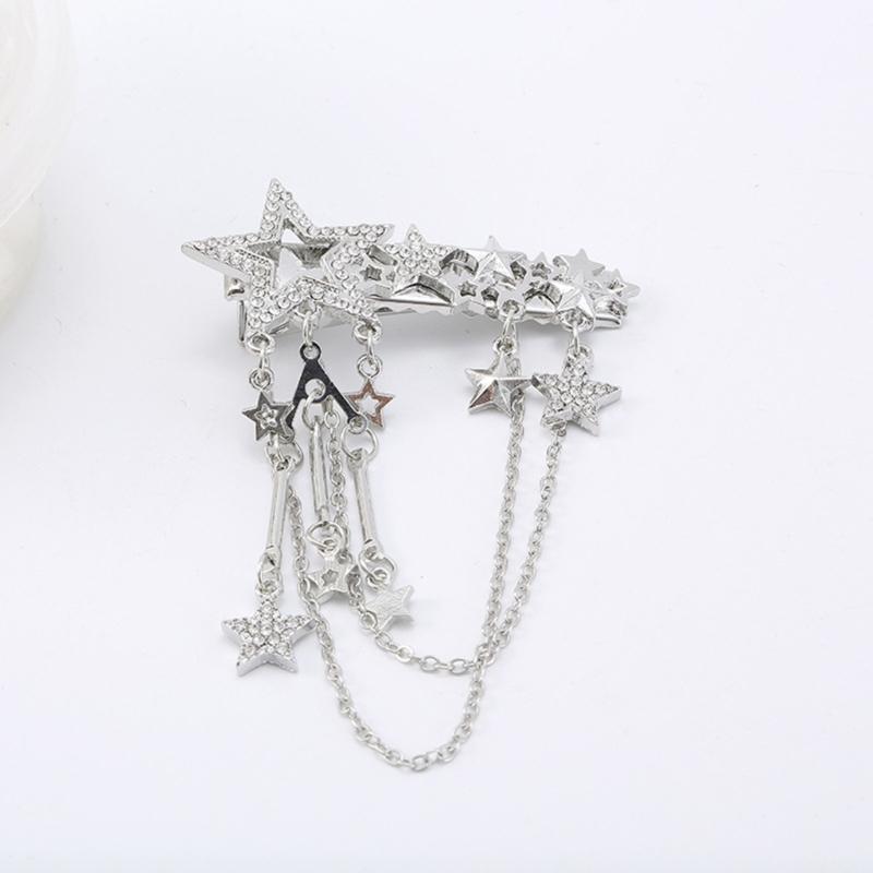 Punk Hair Clip for Women Girl Vintage Crystal Star Tassel Hairpins Harajuku Y2K Fashion Headwear Hair Jewelry Accessory