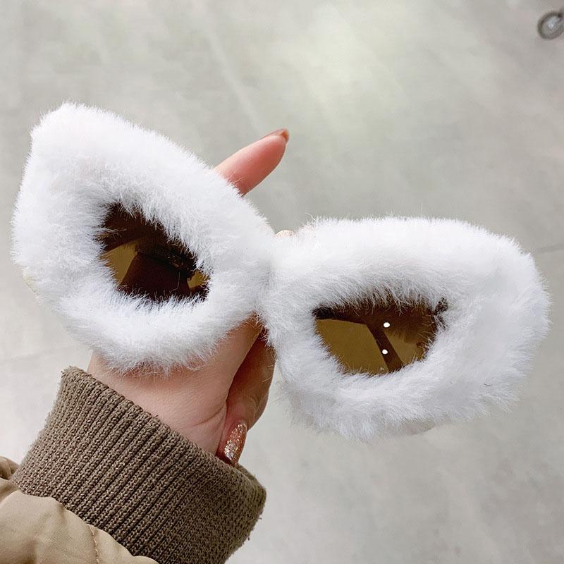 Attractive Glasses Women's 2025 Fluffy Cat Eye Sunglasses Funny Birthday Party Shades Glasses Brand Designer Pc Frame Eyewear Vintage Oculos De Sol Uv400 Cm