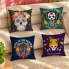 Mexico Easter Flower Skeleton Cushion Cover Case Antidustmite Pillowcase Invisible Zipper Silky Short Plush Sofa Cushion Cover