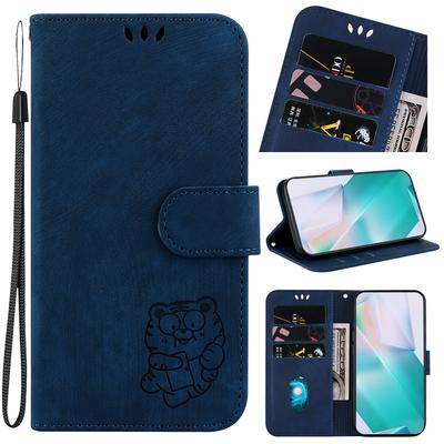 Custodia in pelle PU a portafoglio con motivo tigre simpatico cartone animato blu navy con per iPhone Samsung Umidigi Infinix TECNO... Adatto per oltre 900 modelli di telefono