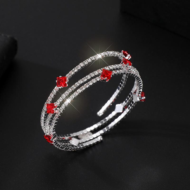 Multi-layer winding bracelet grab chain rhinestone bracelet bride full diamond zircon bracelet open bracelet women красный