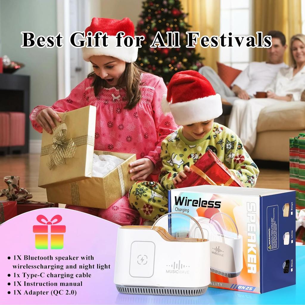 Night Light Bluetooth Speaker with Lights, 15W Wireless Charger Stand Phone Holder,Rechargeable LED Music Lamp Touch Control Color Changing Lights,