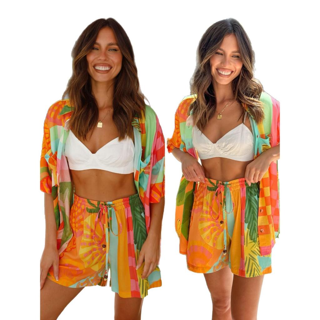 Bohemian Summer Shirt & Shorts Set: Thai-Inspired Beach Vacation Style