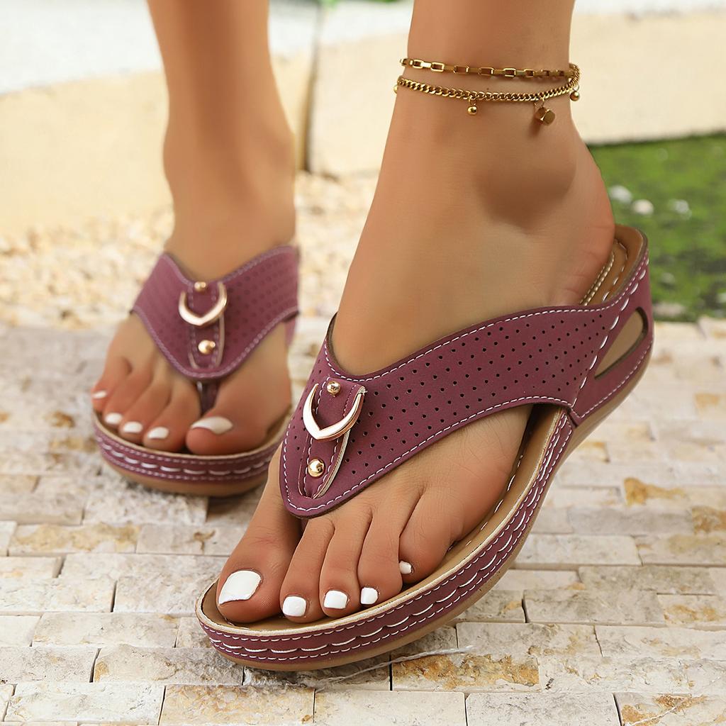 Clip Toe Wedge Heel Sandals for Women Summer Pu Leather Platform Platform Flip Flops Ladies Lightweight Diabetic Walking Sandals