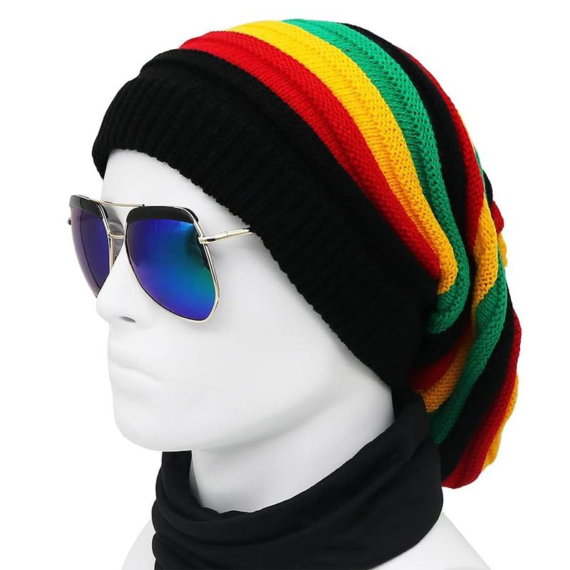 New Unisex Knitted Beanie CapJamaica Rainbow Striped Beanies Hats Winter Warm Hip Hop Punk Reggae Skull Hat Rasta Style Gorro