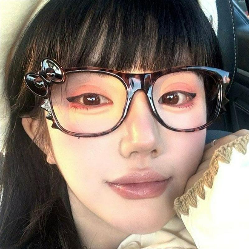 Fashion Leopard Print Bow Eyeglass Frame Cute Plain and Retro Style Y2k Millennium Subculture Versatile Glasses Without Lenses