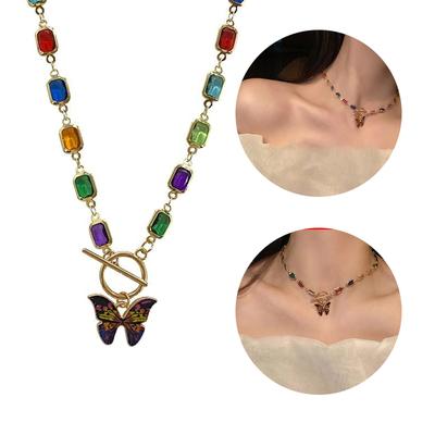 Mode Retro Perlen Schmetterling Y2K Regenbogen Kristall Anhänger Kette Choker Halskette Für Frauen Bohemia Charme Schmuck Zubehör